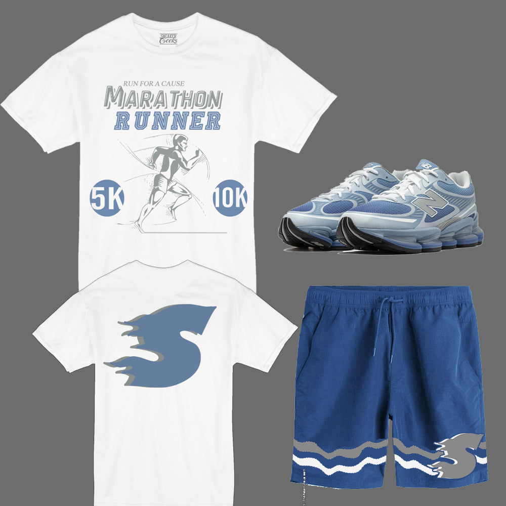 Marathon Runner Short Set to match New Balance Abzorb 2000 Baby Blue sneakers