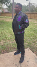 Load and play video in Gallery viewer, KRAZY FRESH Sublimated Jacket to match Retro Jordan 4 Purple Canyon Jacket
