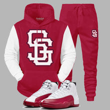 Load image into Gallery viewer, SG Giants Hooded Sweatsuit to match Retro Jordan 12 Cherry sneakers
