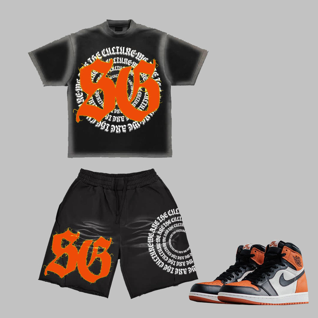 We Are The Culture Sun Faded Short Set to match Retro Jordan 1 Shattered Backboard sneakers