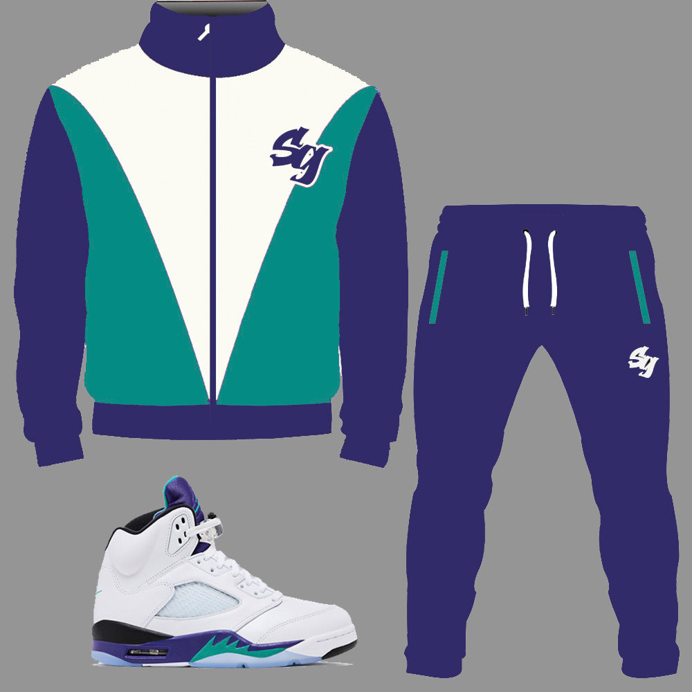SG Nostalgia Tracksuit to match Retro Jordan 5 Grape sneakers