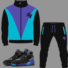 Load image into Gallery viewer, SG Nostalgia Tracksuit to match the Retro Jordan 8 Aqua sneakers
