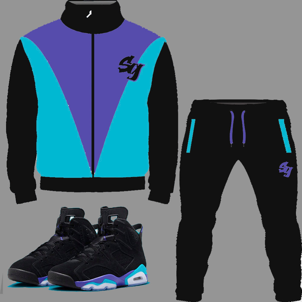 SG Nostalgia Tracksuit to match Retro Jordan 6 Aqua sneakers