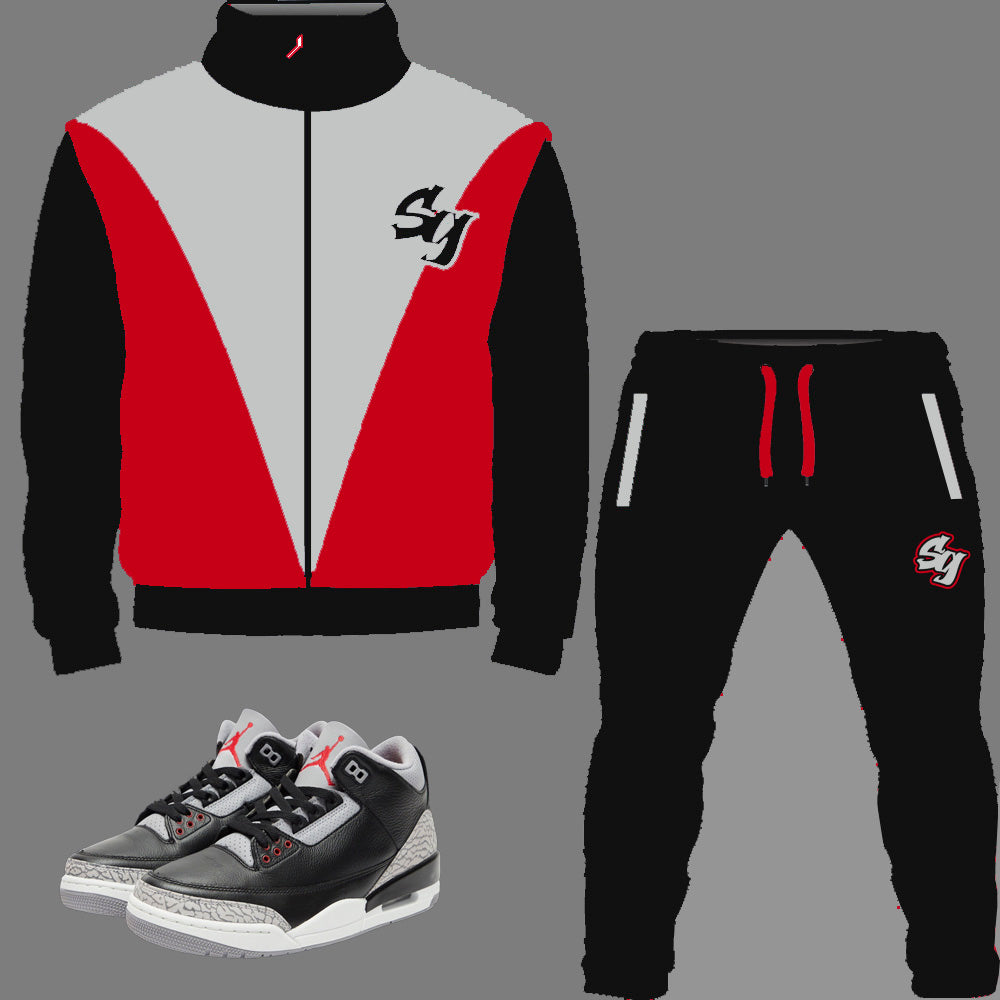 SG Nostalgia Tracksuit to match Retro Jordan 3 Black Cement sneakers