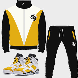 SG Nostalgia Tracksuit to match Retro Jordan 6 Yellow Ochre sneakers