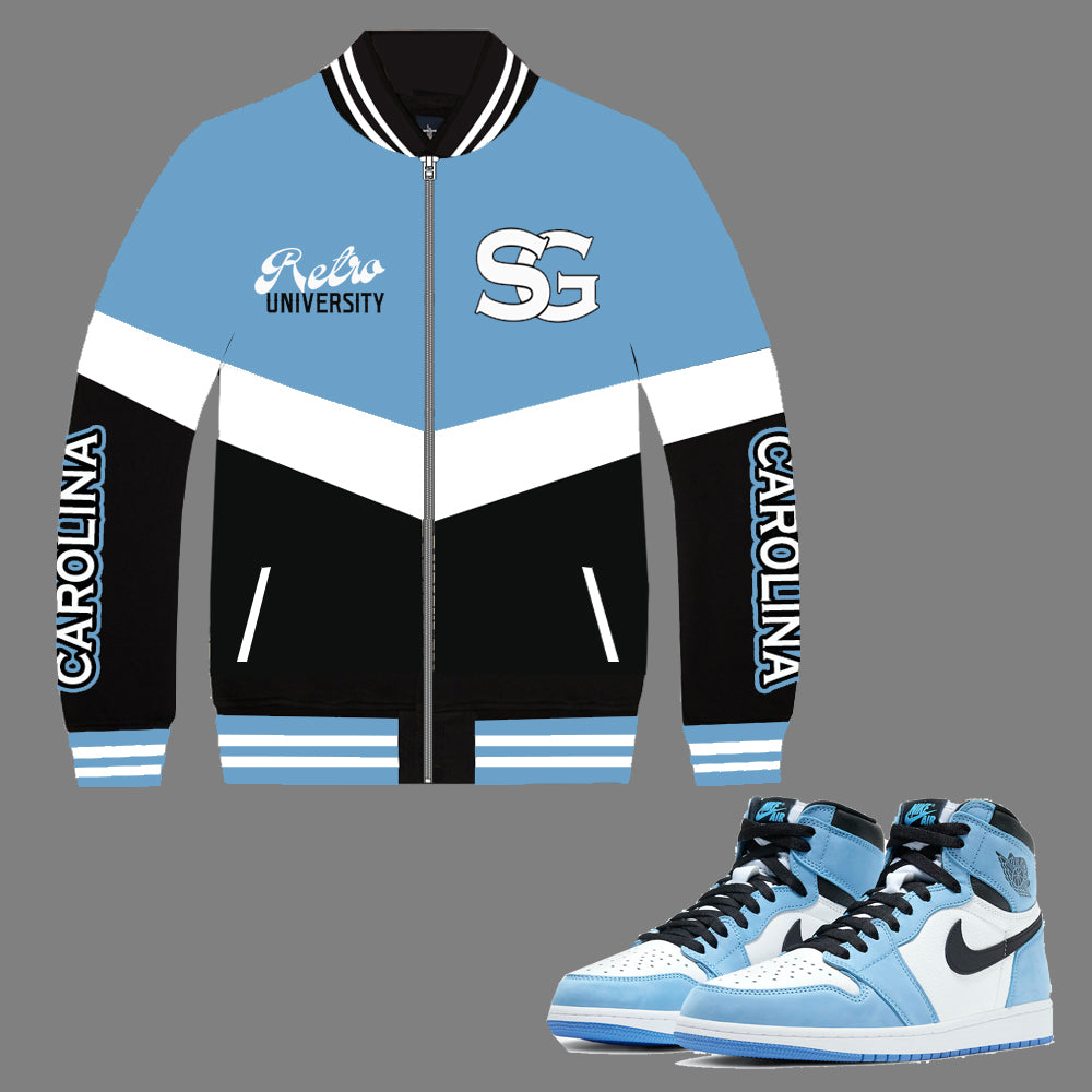 SG Carolina Bomber Jacket to match Retro Jordan 1 University Blue