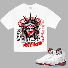 Load image into Gallery viewer, Muted Freedom T-Shirt to match Retro Jordan 5 Fire Red Black Tongue
