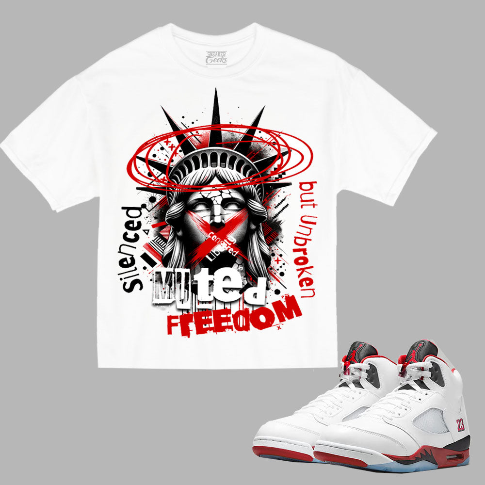 Muted Freedom Boxy T-Shirt to match Retro Jordan 5 Fire Red Black Tongue