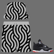 Load image into Gallery viewer, SneakerGeeks Bundle (nylon shorts and matching bucket hat) to match Retro Jordan 4 Bred Reimagined
