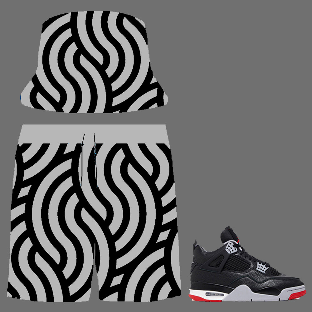 SneakerGeeks Bundle (nylon shorts and matching bucket hat) to match Retro Jordan 4 Bred Reimagined