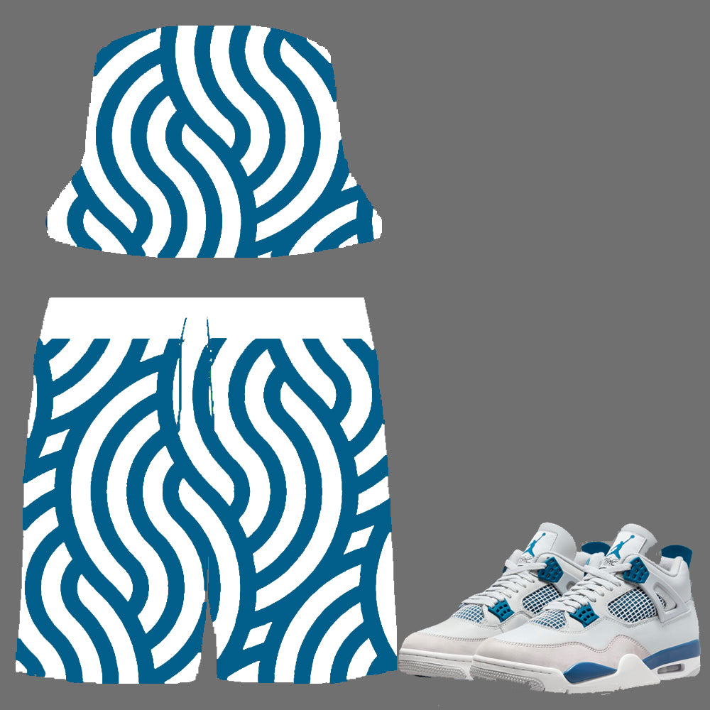 SneakerGeeks Bundle (nylon shorts and matching bucket hat) to match Retro Jordan 4 Military Blue