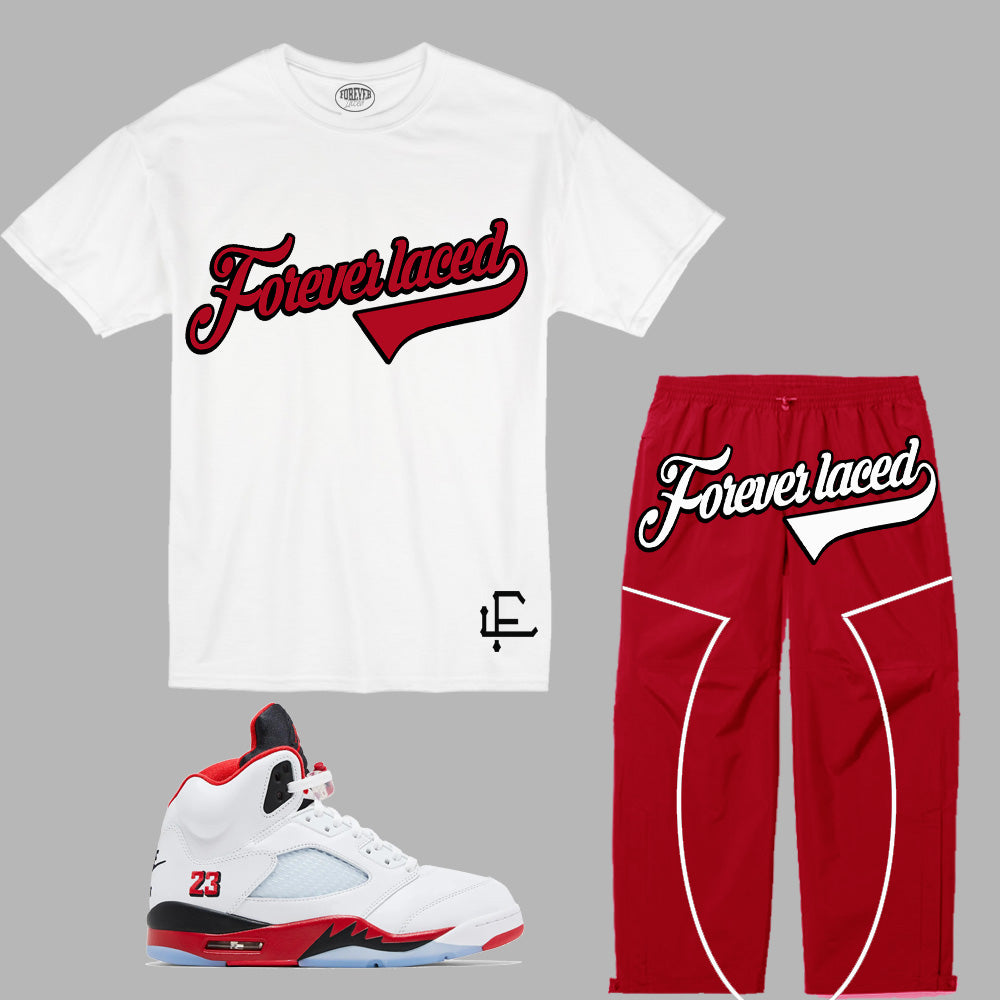 Forever Laced FL Stadium Outfit to match Retro Jordan 5 Fire Red Black Tongue