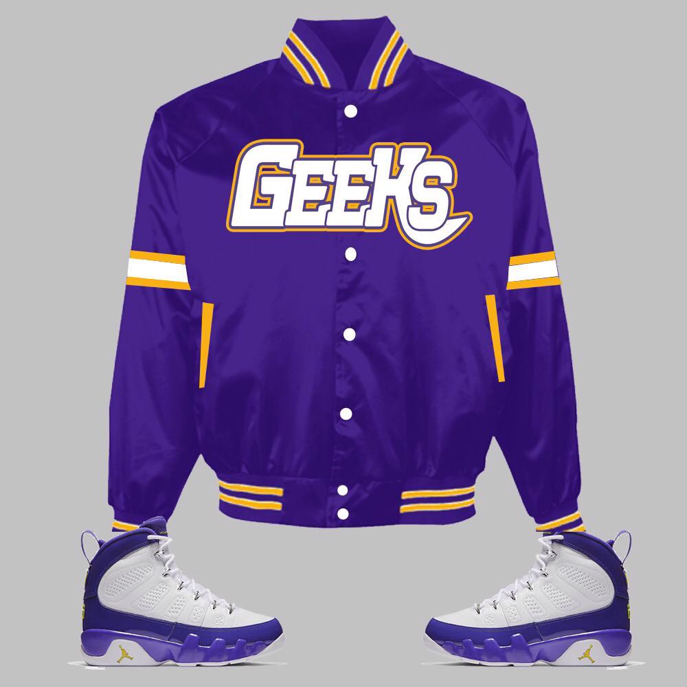 GEEKS Vintage Satin Jacket to match Retro Jordan 9 Kobe sneakers