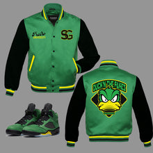 Load image into Gallery viewer, DUCKN THE FAKES Satin Jacket to match the Retro Jordan 5 Oregon
