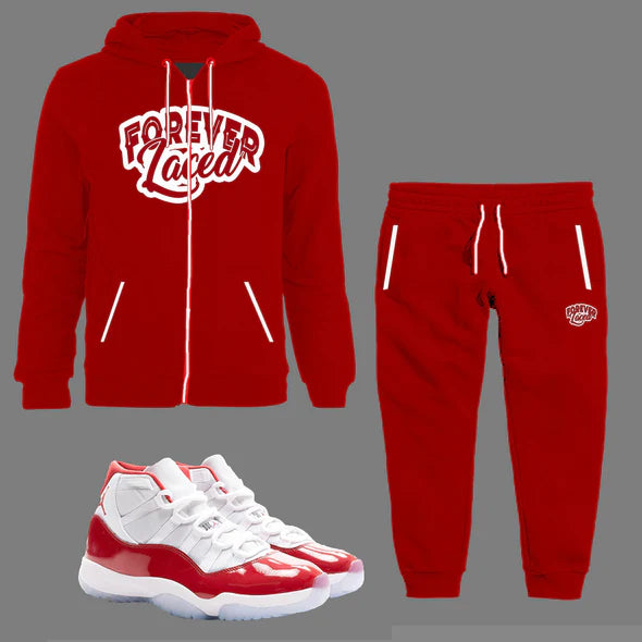Forever Laced Zipped Hoodie Sweatsuit to match Retro Jordan 11 Cherry sneakers - In Stock