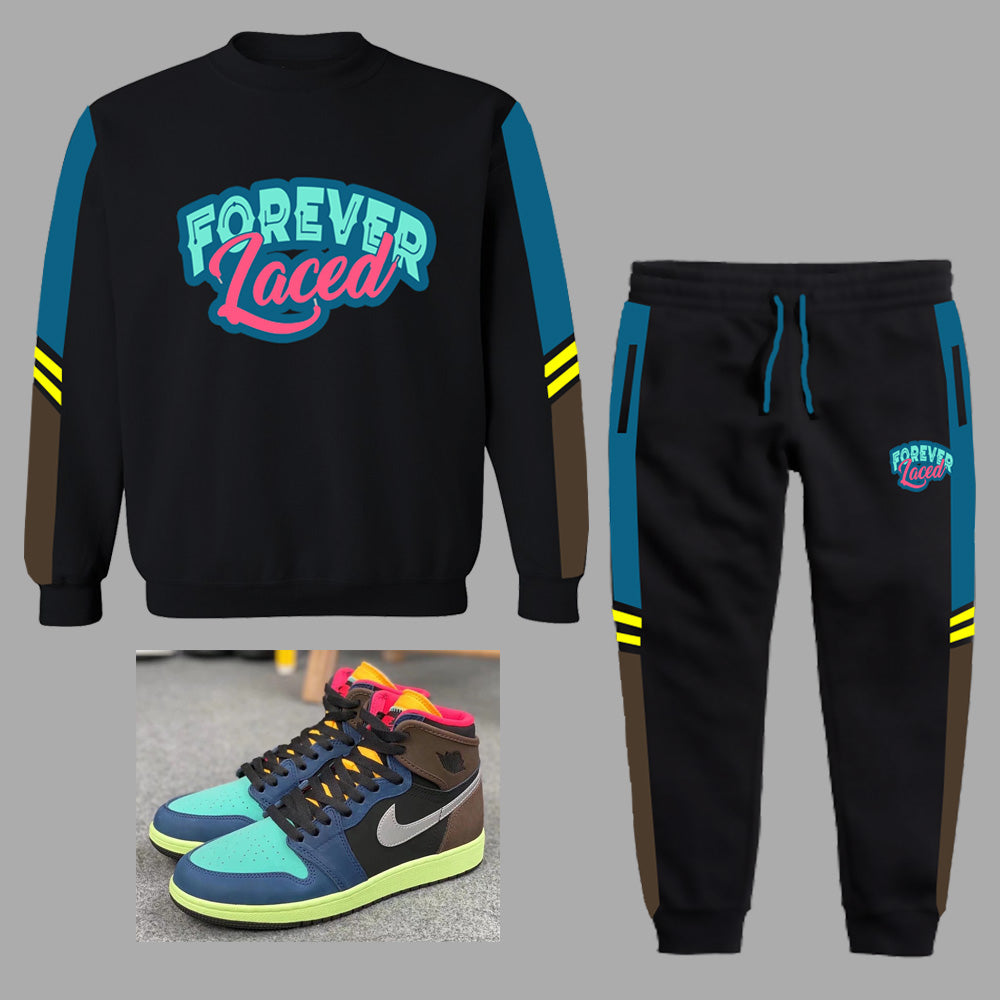 Forever Laced Crewneck Sweatsuit to match Retro Jordan 1 Bio Hack sneakers