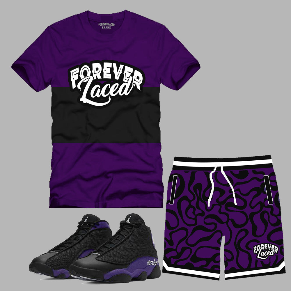 Forever Laced Short Set to match Jordan 13 Purple Court sneakers