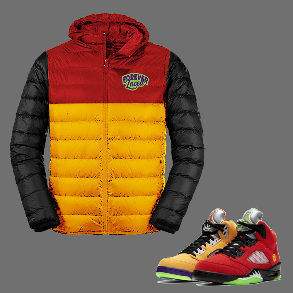 Forever Laced Hooded Bubble Jacket to match Retro Jordan 5 What The