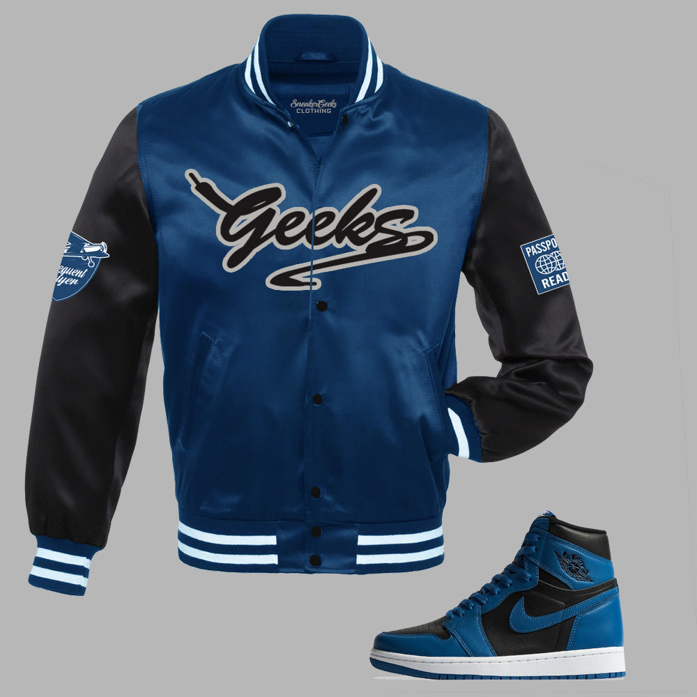 GEEKS Satin Jacket to match Retro Jordan 1 Dark Marina Blue sneakers