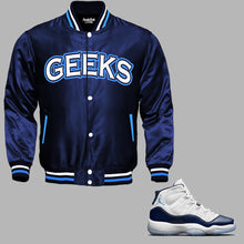 Load image into Gallery viewer, GEEKS Satin Jacket to match Retro Jordan 11 Win Like 82 sneakers
