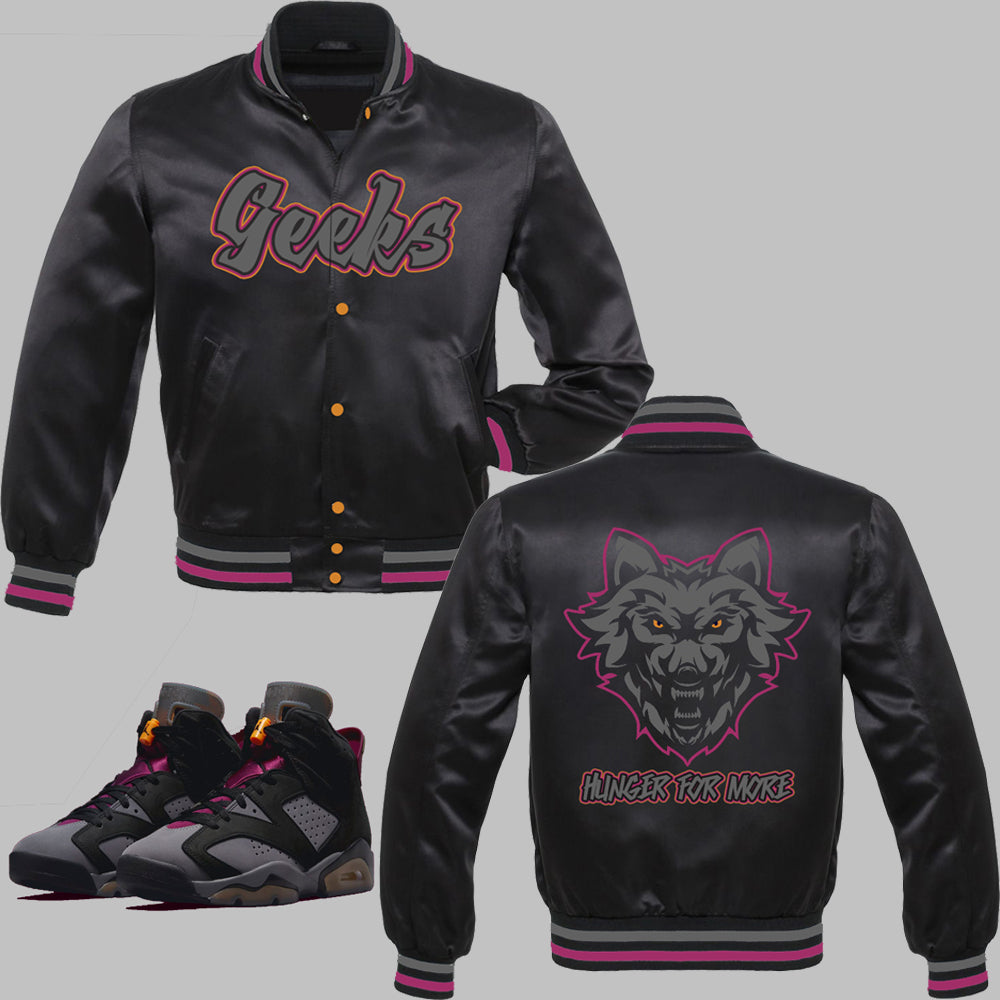 HUNGER FOR MORE Satin Jacket to match Retro Jordan 6 Bordeaux