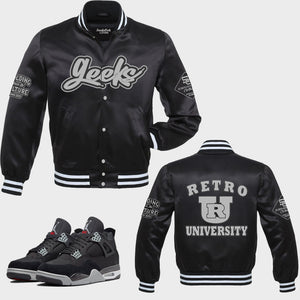 RETRO UNIVERSITY Satin Jacket to match Retro Jordan 4 Black Canvas