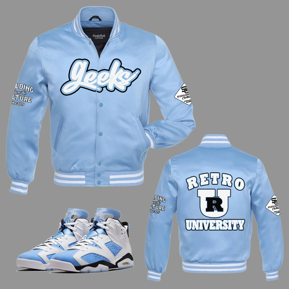 RETRO UNIVERSITY Satin Jacket to match Retro Jordan 6 UNC SneakerGeeks Clothing