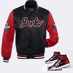 GEEKS Satin Jacket to match Retro Jordan 1 OG Bred Patent