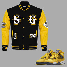 Load image into Gallery viewer, SG Lightning Varsity Jacket to match Retro Jordan 4 Lightning
