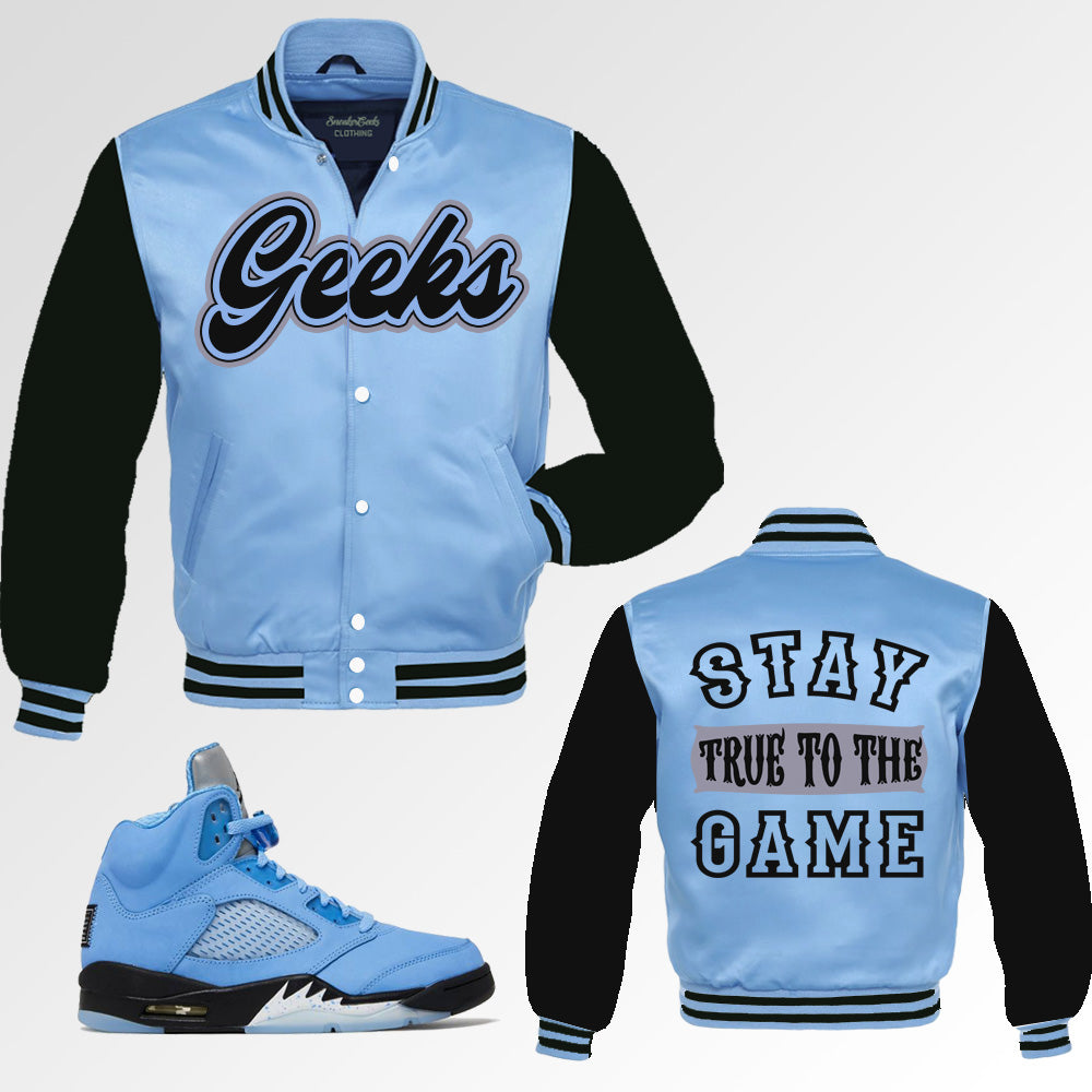 Stay True To The Game Satin Jacket to match Retro Jordan 5 SE UNC Sneakers