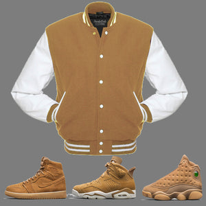 Essential White Varsity Jacket to match Retro Jordan Wheat Collection