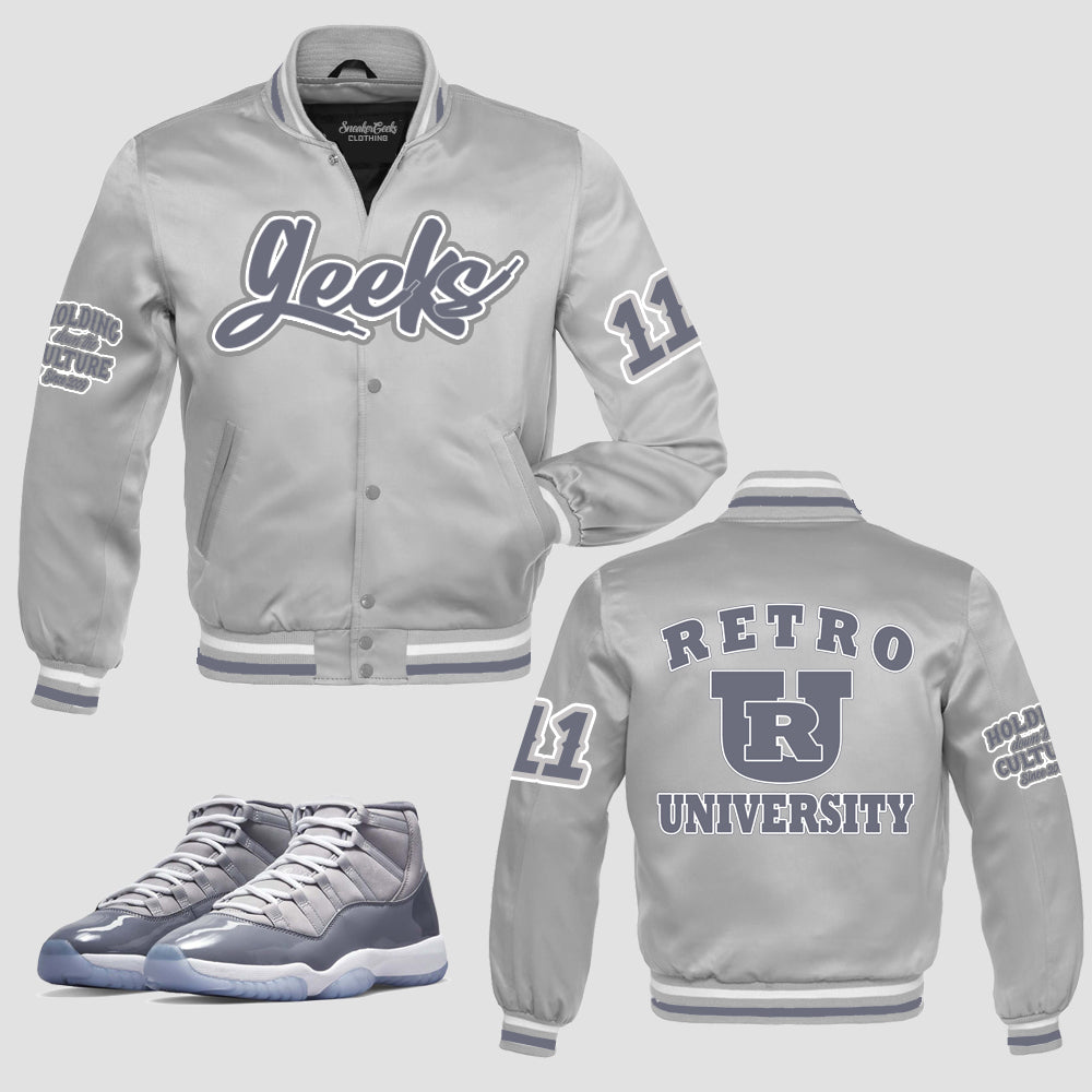 RETRO UNIVERSITY Satin Jacket to match Retro Jordan 11 Cool Grey