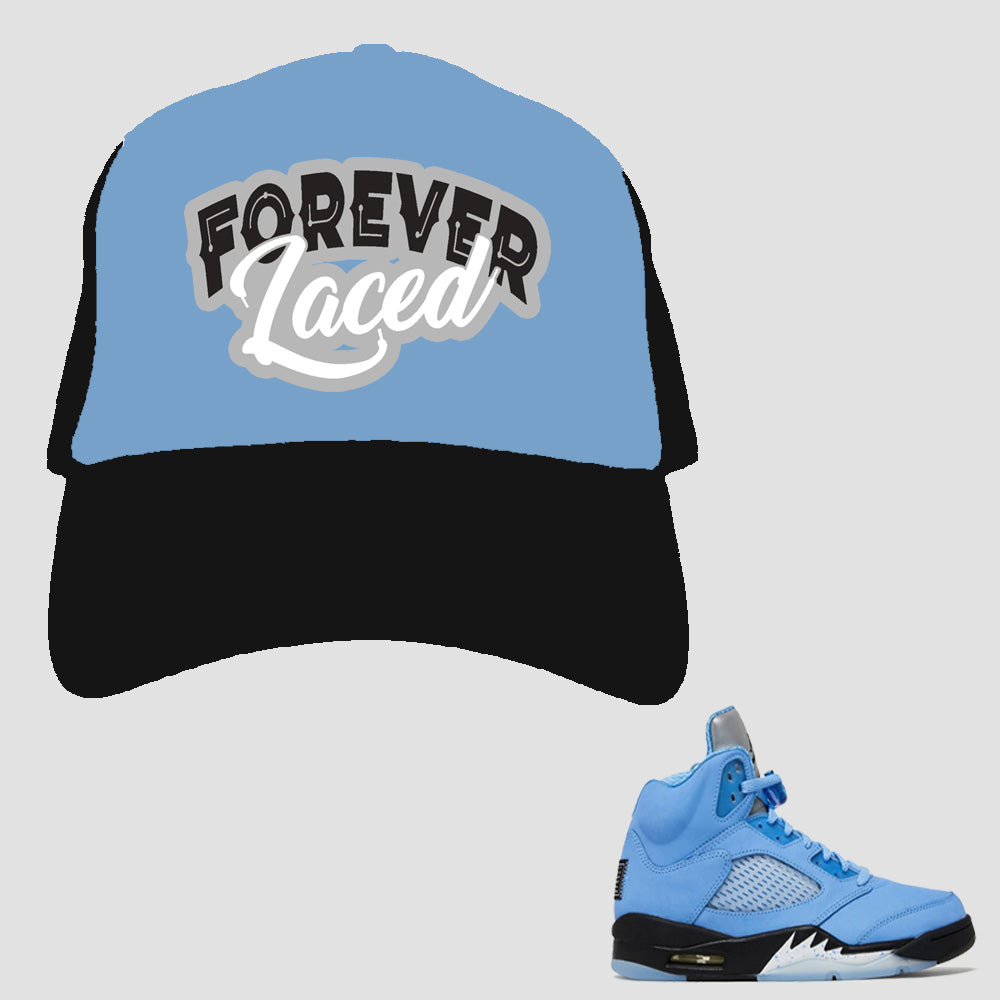 Forever Laced 1 Mesh Trucker Hat to match Retro Jordan 5 SE UNC Sneakers