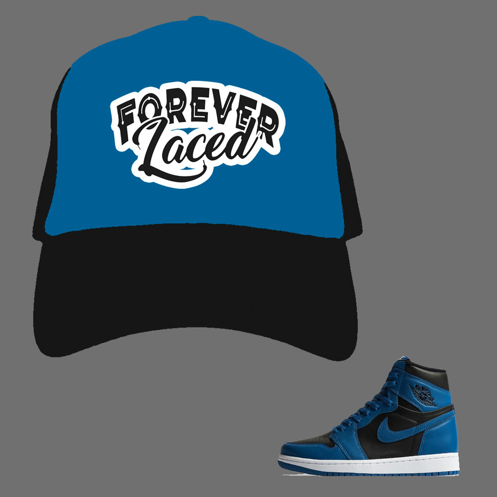 Forever Laced Mesh Trucker Hat to match Retro Jordan 1 Dark Marina