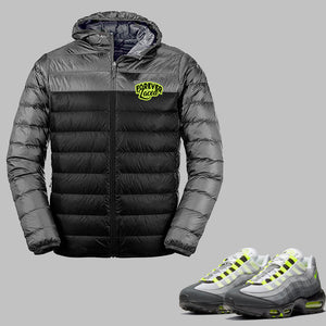 Forever Laced Hooded Bubble Jacket to match Nike Air Max 95 OG Neon