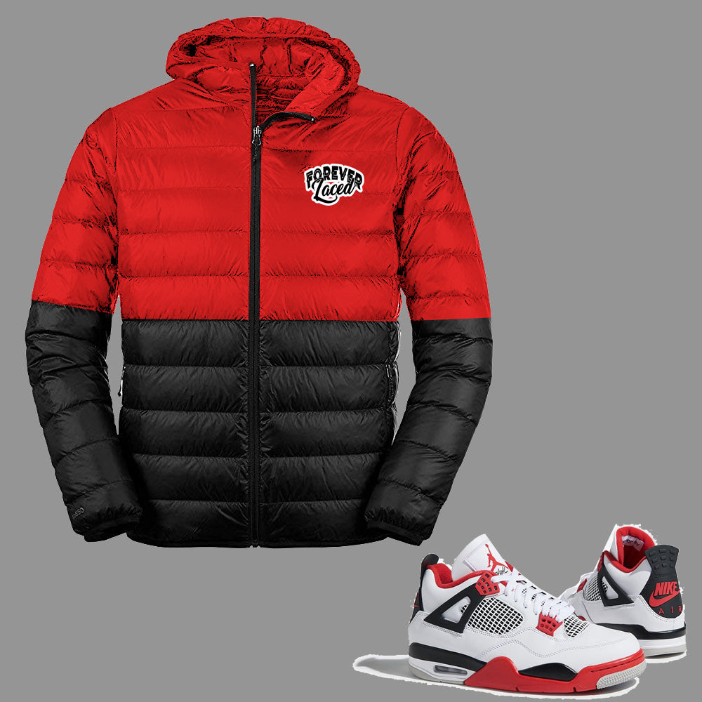 Forever Laced Hooded Bubble Jacket to match the Retro Jordan 4 Fire