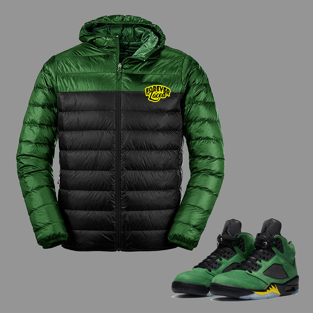 Forever Laced Bubble Jacket to match Retro Jordan 5 Oregon