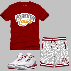 Forever Laced Short Set to match Retro Jordan 3 Cardinal Red sneakers