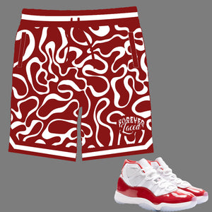 Forever Laced Shorts to match Retro Jordan 11 Cherry sneakers