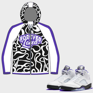 Forever Laced Windbreaker to match Retro Jordan 5 Concord sneakers