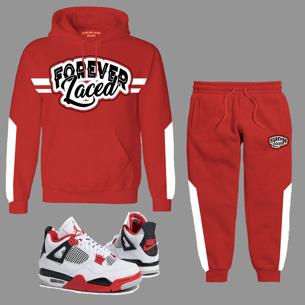Forever Laced Hooded Sweatsuit to match to Retro Jordan 4 Fire Red