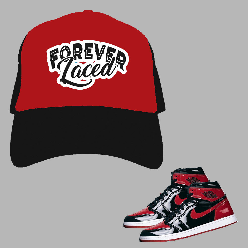 Forever Laced Mesh Trucker Hat to match Retro Jordan 1 OG Bred Patent