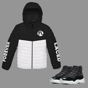 Forever Laced 1 Hooded Bubble Jacket to match Retro Jordan 11 Jubilee