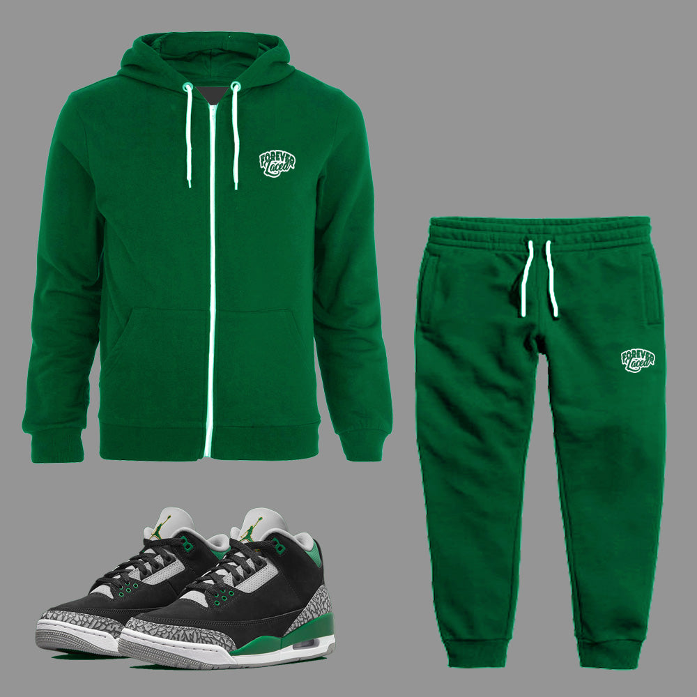 Forever Laced Zipped Hooded Sweatsuit to match Retro Jordan 3 Pine Green