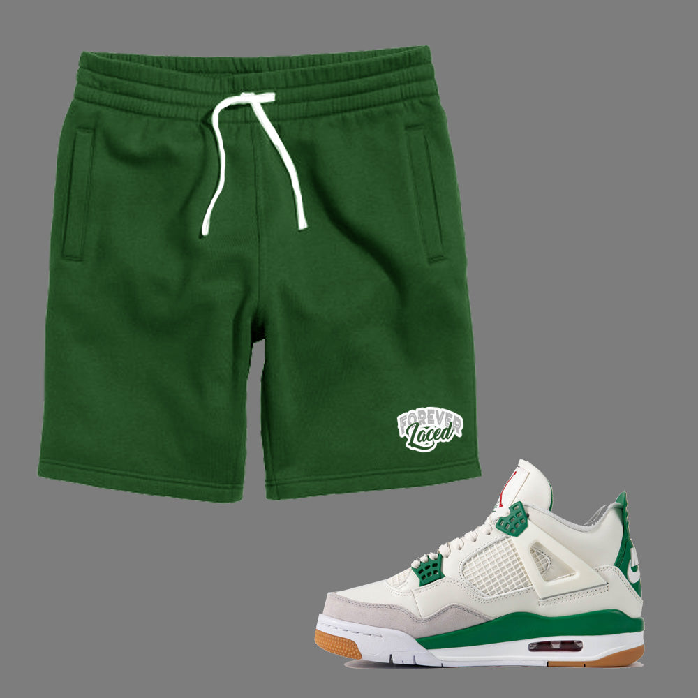 Forever Laced Shorts to match Retro Jordan 4 Pine Green sneakers