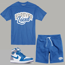 Load image into Gallery viewer, Forever Laced Short Set to match Retro Jordan 1 True Blue sneakers
