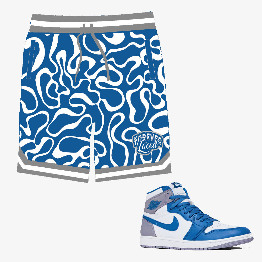 Forever Laced Shorts to match Retro Jordan 1 True Blue sneaker