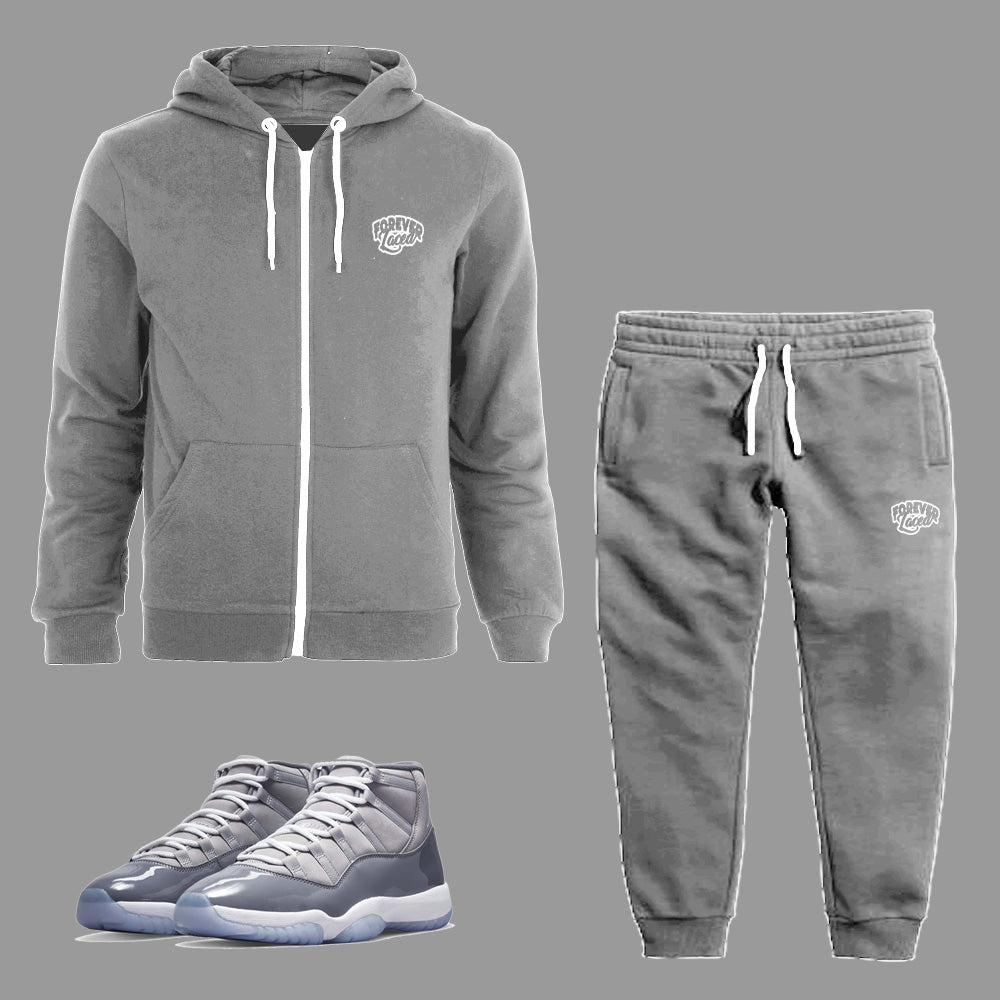 Forever Laced Zipped Hoodie Sweatsuit in Grey