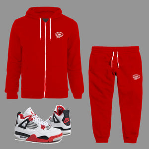 Forever Laced Zipped Hoodie Sweatsuit to match Retro Jordan 4 Fire Red