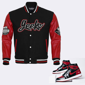GEEKS Varsity Jacket to match Retro Jordan 1 OG Bred Patent